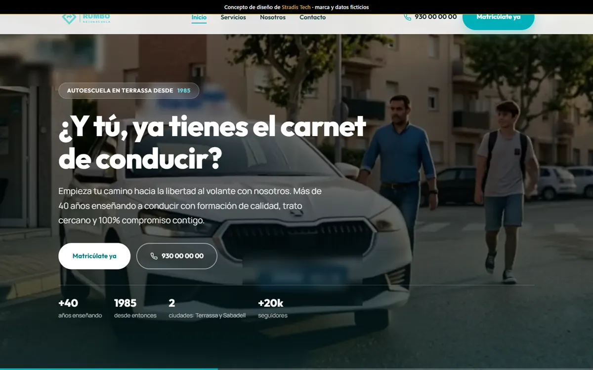 Portada de la web de autoescuela en escritorio
