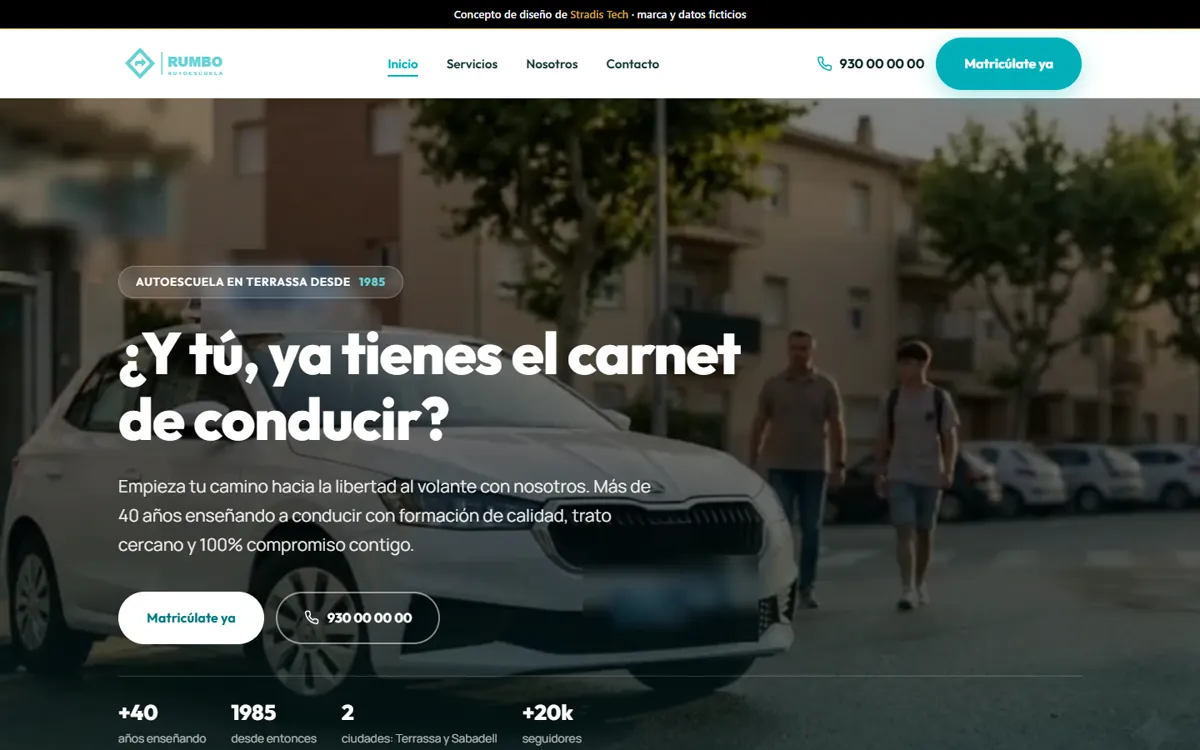 Portada de la web de autoescuela en escritorio